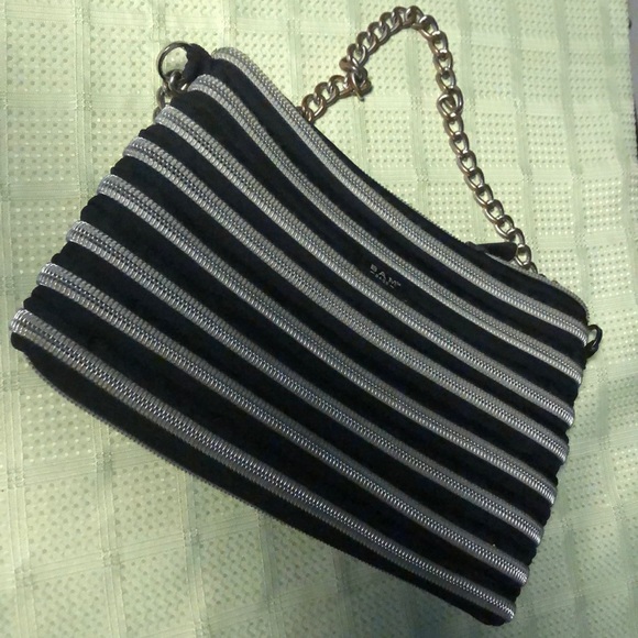 BAM Women’s Black and Gray Striped Shoulder Bag - Picture 1 of 11